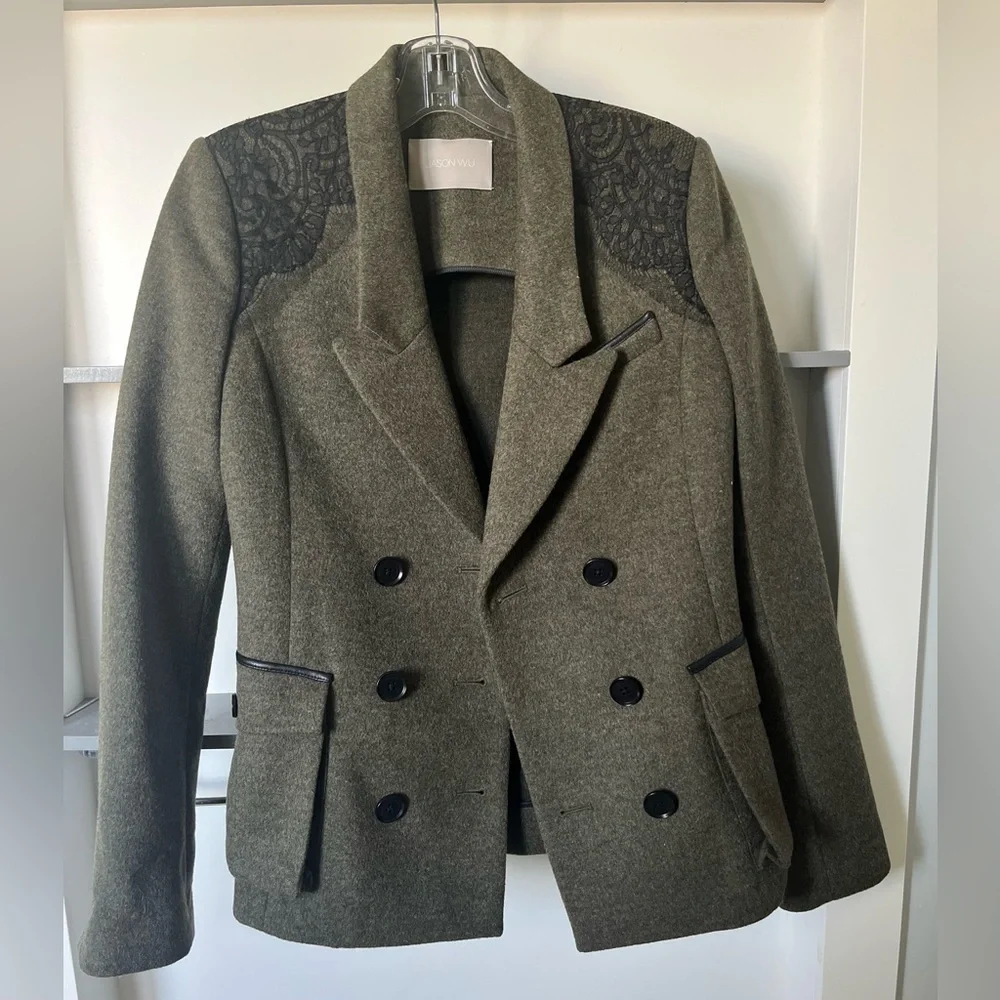 Jason Wu Pea Coat leather and lace detail - Picture 15 of 15